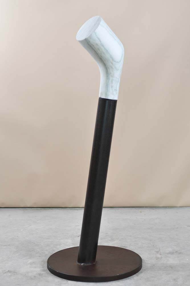 Easy, a 2024 abstract marble and steel sculpture by contemporary sculptor Jay Swift, shown in full view